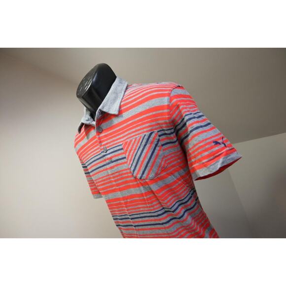 Puma Golf Polo DryCELL Cotton Short Sleeve Athletic Striped Shirt Mens Sz Large - Picture 1 of 12